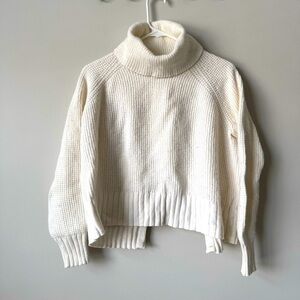 Madewell Split Back Wool Blend Cropped Cream Sweater‎